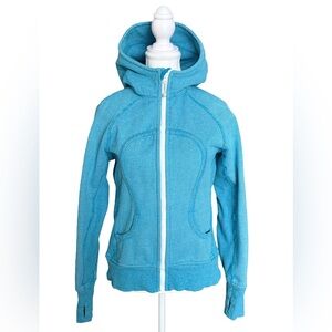 Lululemon Scuba Hoodie Full Zip Turquoise Stripe Size 8 Thumbholes